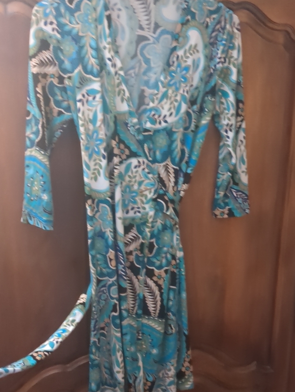 Banana Republic Teal and Blue Floral Wrap Dress with Long Sleeves